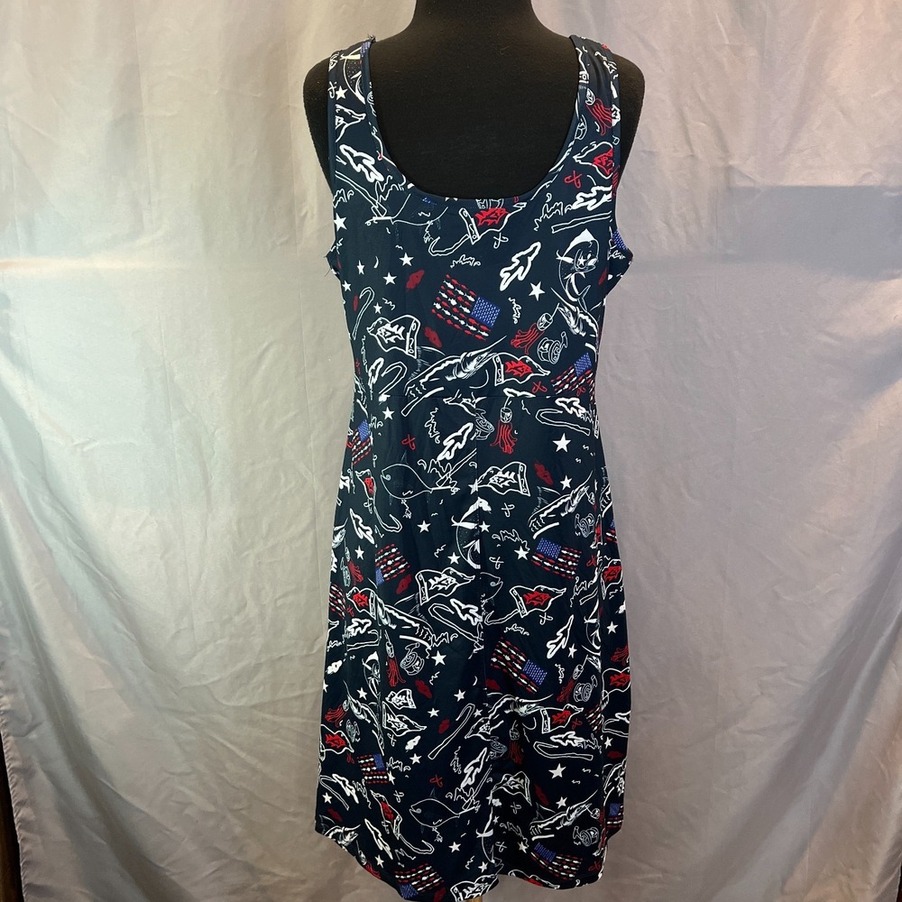 Magu Distributors Midi Dress Womens XL Navy Printed Upf 50+ Sun Protection